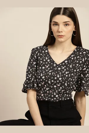 Invictus Women Black & White Floral Printed Top