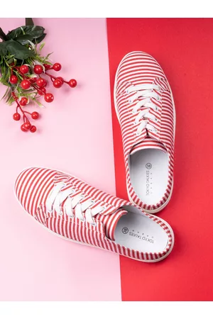 Tokyo Talkies Women Red Striped Sneakers