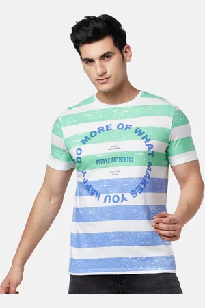 PEOPLE Men Pure Cotton Striped T-shirt