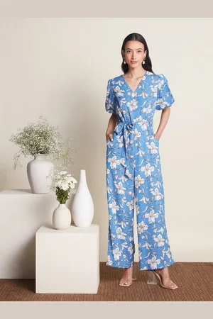20Dresses Floral Printed V Neck Wide Leg Jumpsuit