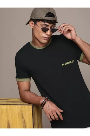 FORCE IX Men Brand Logo Printed Pure Cotton T-shirt