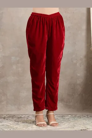 trueBrowns Women Red Straight Fit Pleated Trousers