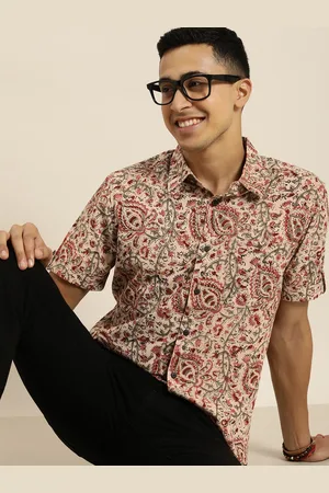 Taavi Men Kalamkari Print Pure Cotton Casual Shirt with Chest Pocket