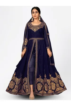 Divine International Trading Co Blue & Gold-Toned Embroidered Unstitched Dress Material