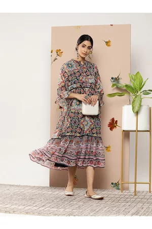 Juniper Women Multicoloured Chiffon Printed Tiered Dress