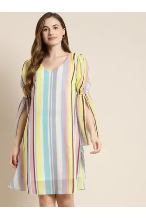 QURVII Multicoloured Striped Shift Dress