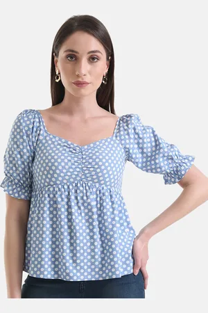 Kazo Polka Dots Print Sweetheart Neck Top