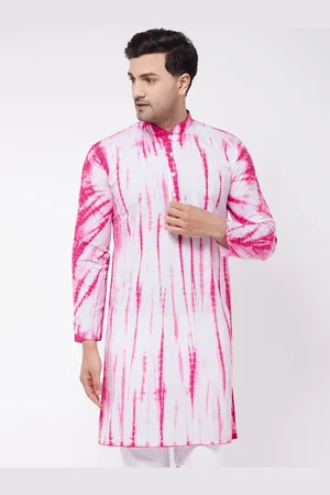 Vastramay Men Pink & White Tie and Dye Regular Kurta