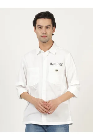 Lee Men Spread Collar Printed Casual Cotton Shirt