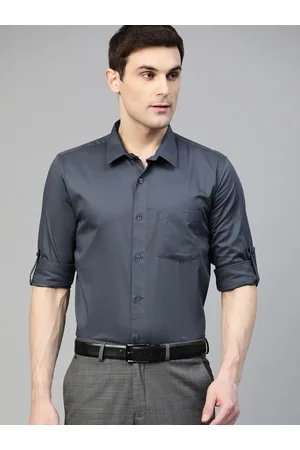 DENNISON Men Charcoal Grey Smart Slim Fit Solid Water & Stain Repellent Formal Shirt