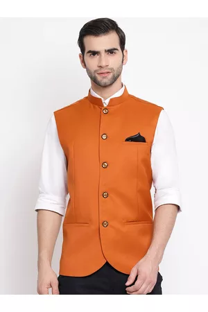 Vastramay Men Curved Hem Woven Nehru Jacket