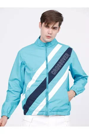 LocoMotive Men Blue White Colourblocked Sporty Jacket