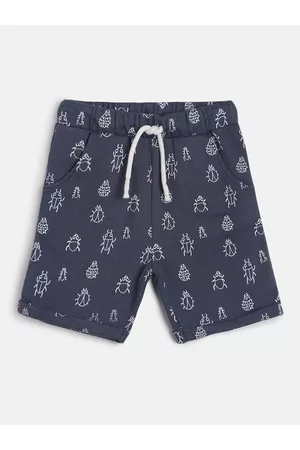 MINI KLUB Boys Grey Floral Printed Regular Shorts