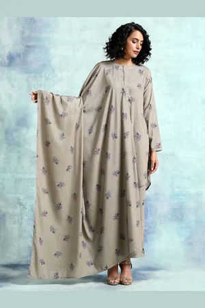trueBrowns Women Beige Floral Printed Velvet Shawl