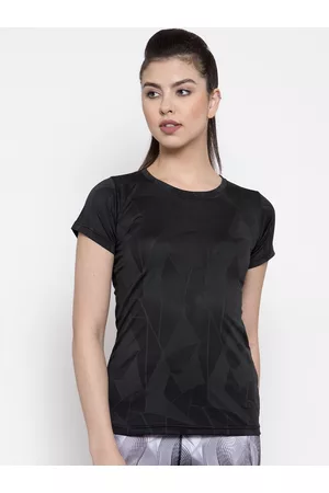 Boston Club Women Black Printed Slim Fit Round Neck T-shirt
