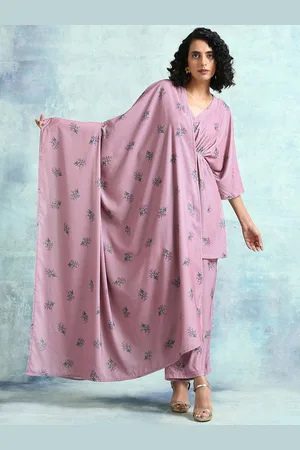 trueBrowns Women Mauve Printed Velvet Shawl