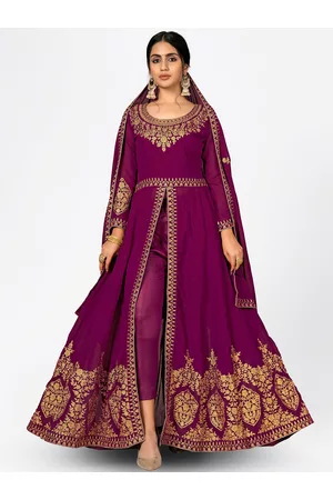 Divine International Trading Co Purple & Gold-Toned Embroidered Unstitched Dress Material