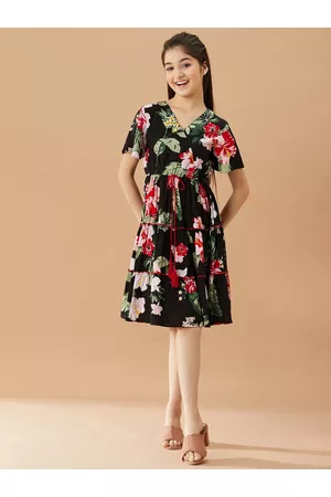 pspeaches Girls V-Neck Tropical Cotton Dress