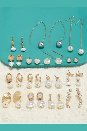 Ami Set of 15 Gold-Plated Contemporary Drop Earrings