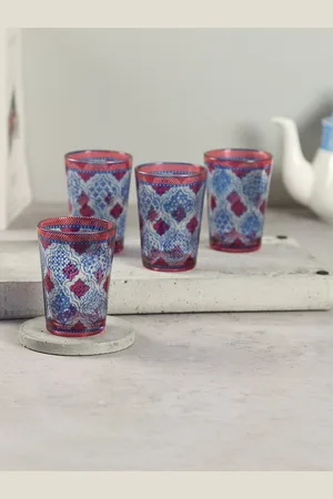 Krsnaa Mehta Mughal Jhali 4 Pieces Blue & Red Chai Glass 140 ml Each