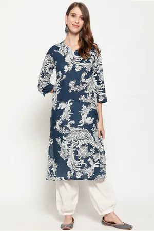 Antaran Women Navy Blue Ethnic Motifs Printed Regular Pure Cotton Kurta with Salwar
