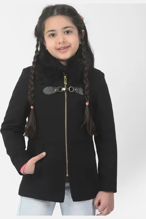 Crimsoune Club Girls Single Breasted Fur Detailed Overcoat