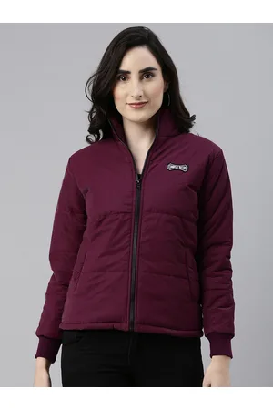 Campus Women Purple Geometric Windcheater Outdoor Padded Jacket
