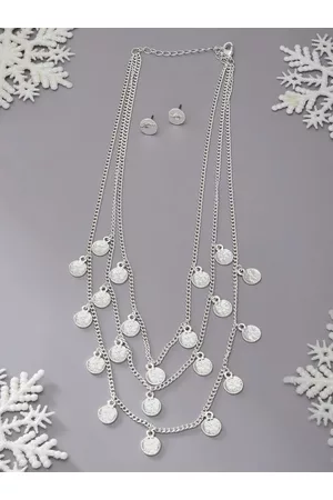 Ami Women Silver-Plated Multi Layered Coin Necklace and Earrings