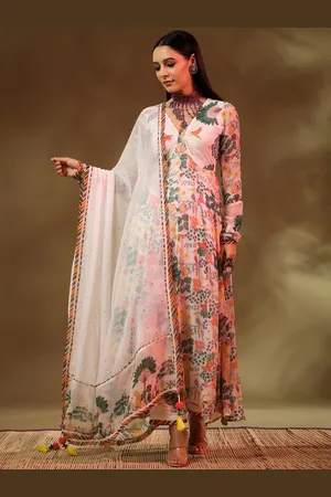 Baise Gaba Floral Printed Empire Kurta with Trousers & Dupatta