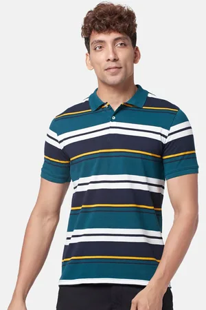 Pantaloons Men Striped Polo Collar Cotton T-shirt