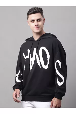DOOR74 Men Printed Hooded Cotton Pullover Seatshirt