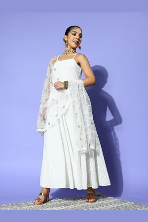 PANIT Floral Georgette Shoulder Straps Maxi Dress With Dupatta