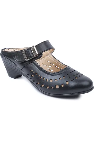 VALIOSAA Laser Cuts Block Heels Mary Janes