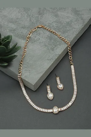 Ami Women Rose Gold-Plated AD-Studded Necklace and Earrings