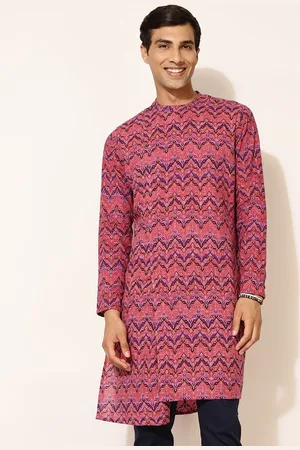 Fabindia FabBasic Geometric Printed Mandarin Collar Asymmetric Cotton Kurta