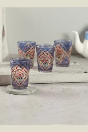 Krsnaa Mehta 4-Pieces Red & Blue Chai Glasses 140 ml Each