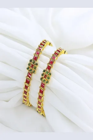 I Jewels Set of 2 Gold-Plated Artificial Stone Bangles