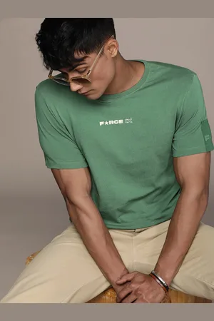 FORCE IX Men Pure Cotton Solid T-shirt With Applique Detail