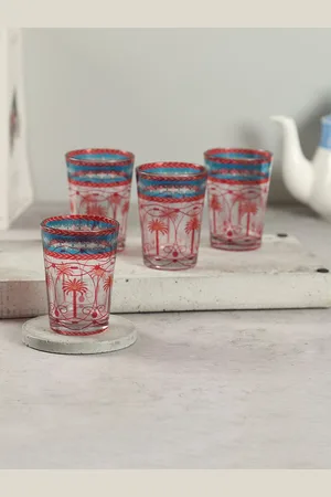Krsnaa Mehta Blushed Palmeria 4 Pieces Red Chai Glass 140 ml Each