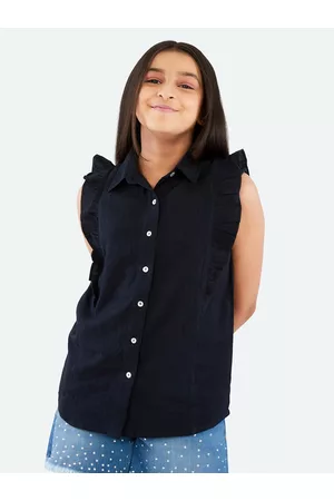 OLELÉ Girls Ruffle Cotton Linen Casual Shirt