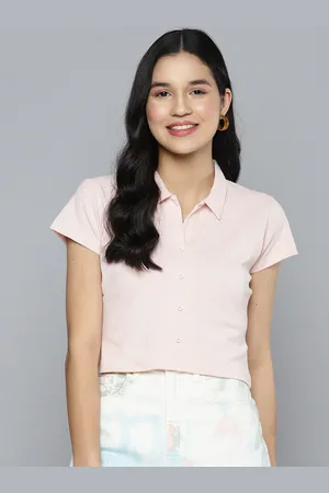 HERE&NOW Women Pink Polo Collar T-shirt
