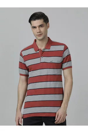 Crocodile Men Striped Polo Collar Cotton Slim Fit T-shirt