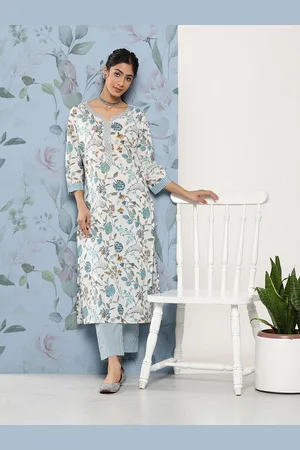 Divena World Women Floral Printed Gotta Patti Pure Cotton Kurta with Trousers