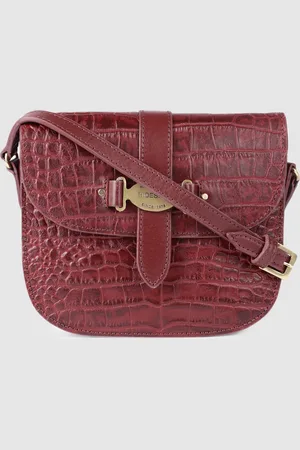 Hidesign Maroon Textured Leather Structured Sling Bag