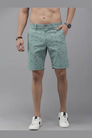 Roadster Men Turquoise Blue & Black Conversational Printed Regular Fit Chino Shorts