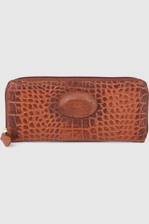 Hidesign Women Tan Brown Textured Leather Zip Around Wallet