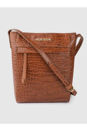 Hidesign Women Brown Croc-Textured Leather Structured Sling Bag
