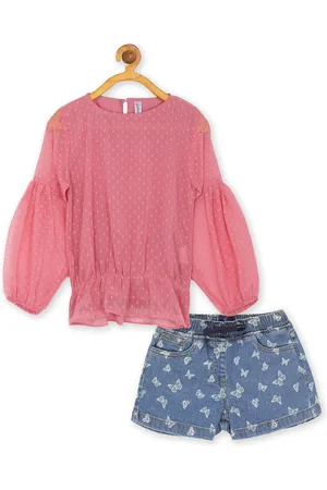 KiddoPanti Girls Self Designed Top with Shorts