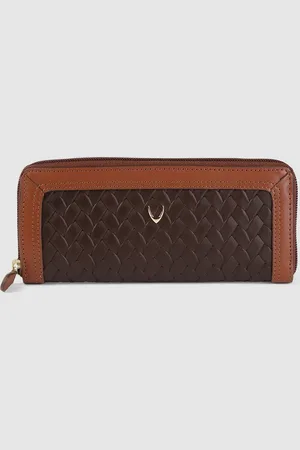 Hidesign Women Brown Woven Design Leather Zip Around Wallet