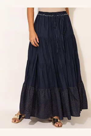 Fabindia Polka Dot Printed Pure Cotton Maxi Tiered Skirt